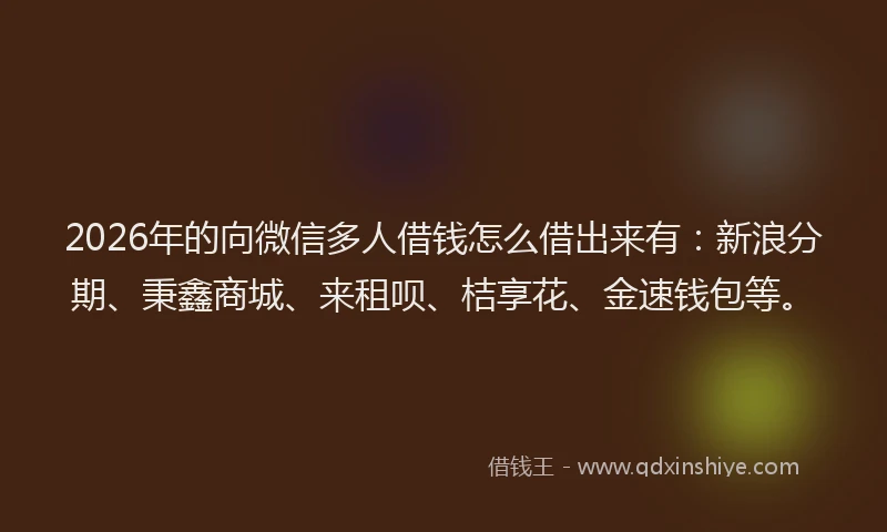 2026年的向微信多人借钱怎么借出来有：新浪分期、秉鑫商城、来租呗、桔享花、金速钱包等。