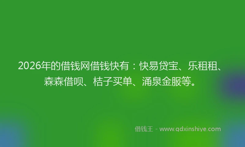 2026年的借钱网借钱快有：快易贷宝、乐租租、森森借呗、桔子买单、涌泉金服等。
