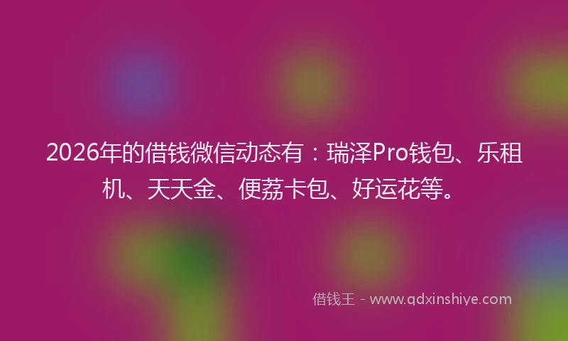 2026年的借钱微信动态有：瑞泽Pro钱包、乐租机、天天金、便荔卡包、好运花等。