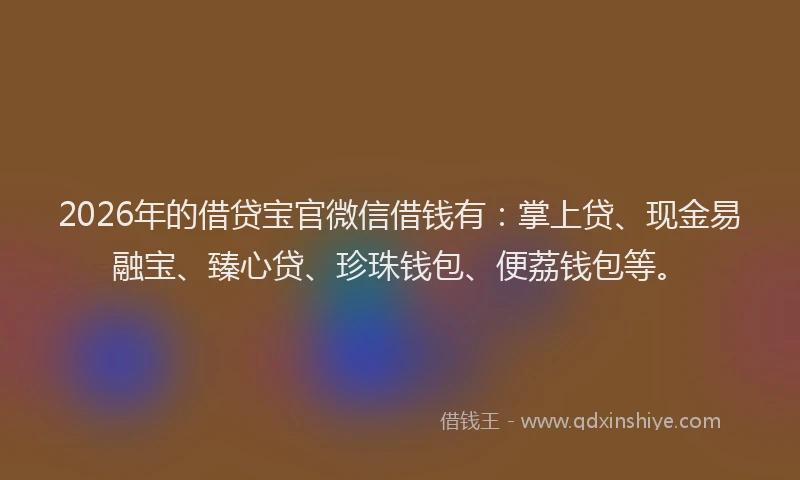 2026年的借贷宝官微信借钱有：掌上贷、现金易融宝、臻心贷、珍珠钱包、便荔钱包等。
