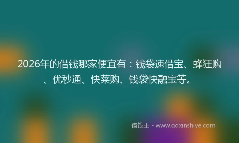 2026年的借钱哪家便宜有：钱袋速借宝、蜂狂购、优秒通、快莱购、钱袋快融宝等。