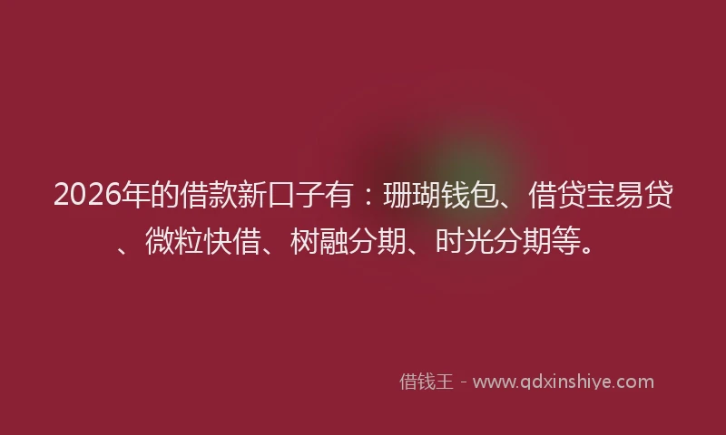 2026年的借款新口子有：珊瑚钱包、借贷宝易贷、微粒快借、树融分期、时光分期等。
