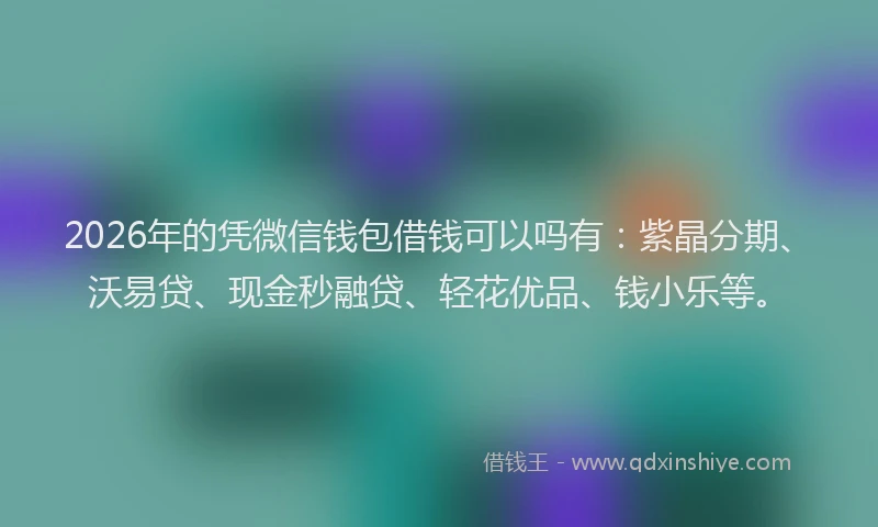 2026年的凭微信钱包借钱可以吗有：紫晶分期、沃易贷、现金秒融贷、轻花优品、钱小乐等。