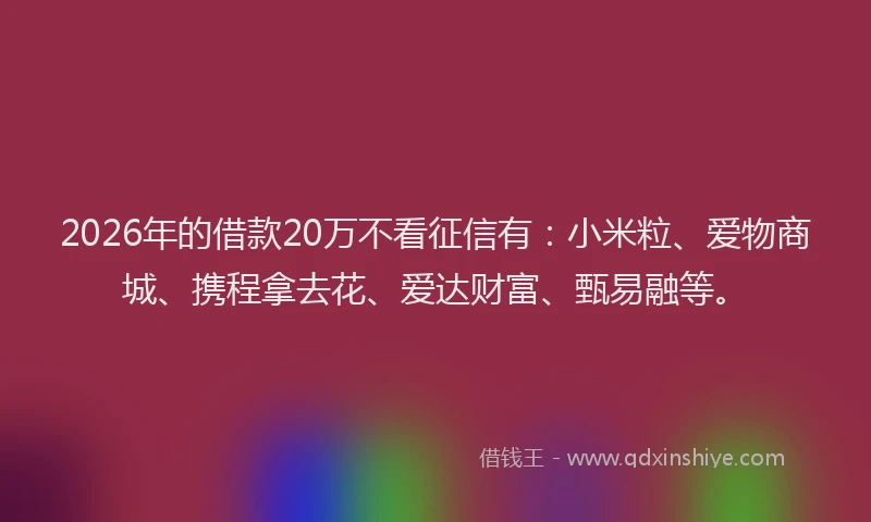 2026年的借款20万不看征信有：小米粒、爱物商城、携程拿去花、爱达财富、甄易融等。