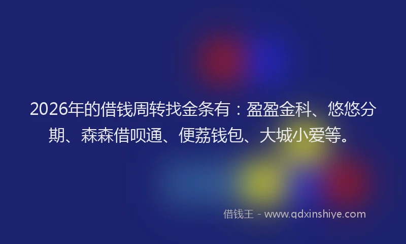 2026年的借钱周转找金条有：盈盈金科、悠悠分期、森森借呗通、便荔钱包、大城小爱等。
