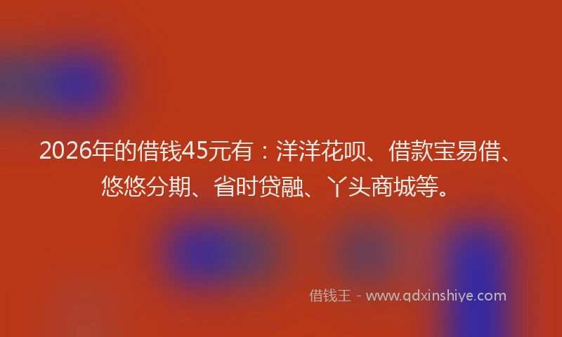 2026年的借钱45元有：洋洋花呗、借款宝易借、悠悠分期、省时贷融、丫头商城等。