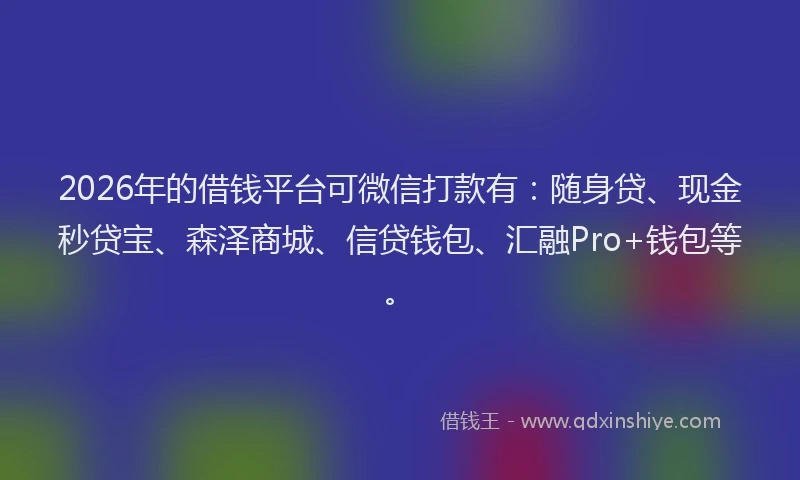 2026年的借钱平台可微信打款有：随身贷、现金秒贷宝、森泽商城、信贷钱包、汇融Pro+钱包等。