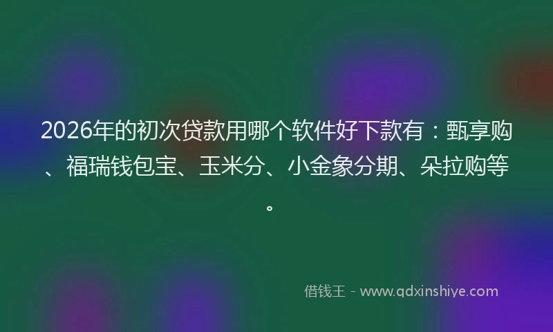 2026年的初次贷款用哪个软件好下款有：甄享购、福瑞钱包宝、玉米分、小金象分期、朵拉购等。