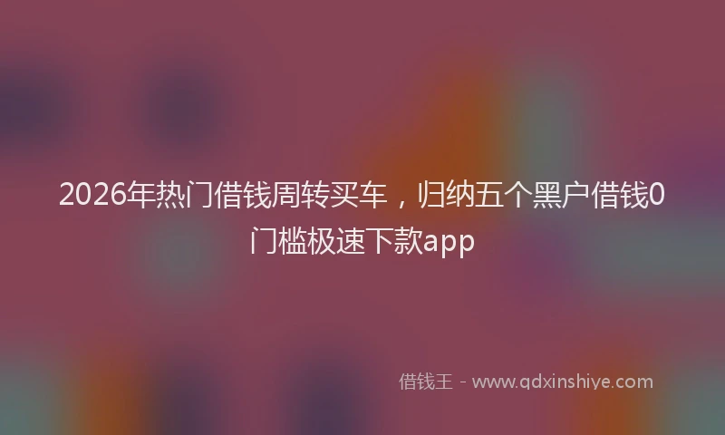 2026年热门借钱周转买车，归纳五个黑户借钱0门槛极速下款app