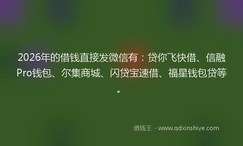 2026年的借钱直接发微信有：贷你飞快借、信融Pro钱包、尔集商城、闪贷宝速借、福星钱包贷等。