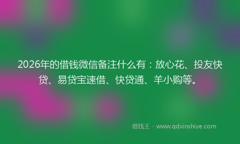 2026年的借钱微信备注什么有：放心花、投友快贷、易贷宝速借、快贷通、羊小购等。