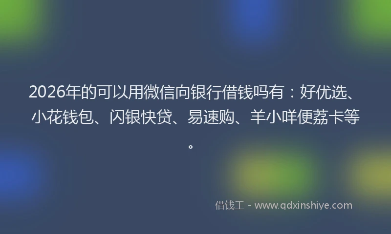 2026年的可以用微信向银行借钱吗有：好优选、小花钱包、闪银快贷、易速购、羊小咩便荔卡等。