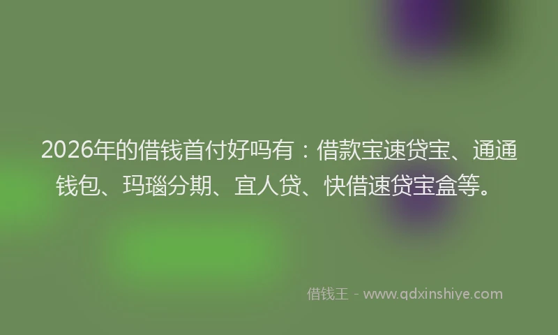 2026年的借钱首付好吗有：借款宝速贷宝、通通钱包、玛瑙分期、宜人贷、快借速贷宝盒等。