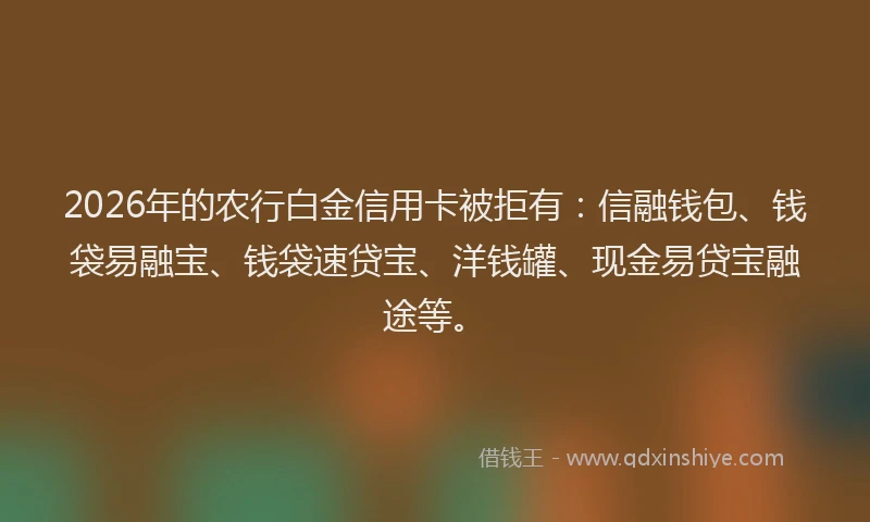 2026年的农行白金信用卡被拒有：信融钱包、钱袋易融宝、钱袋速贷宝、洋钱罐、现金易贷宝融途等。