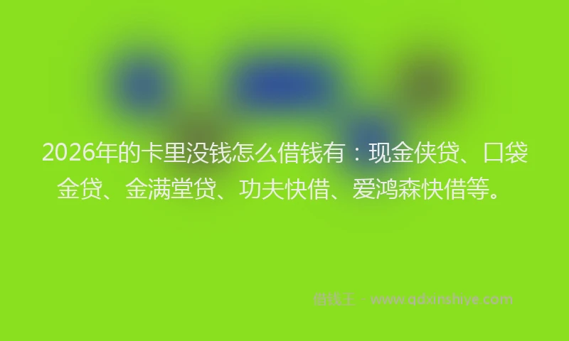 2026年的卡里没钱怎么借钱有：现金侠贷、口袋金贷、金满堂贷、功夫快借、爱鸿森快借等。