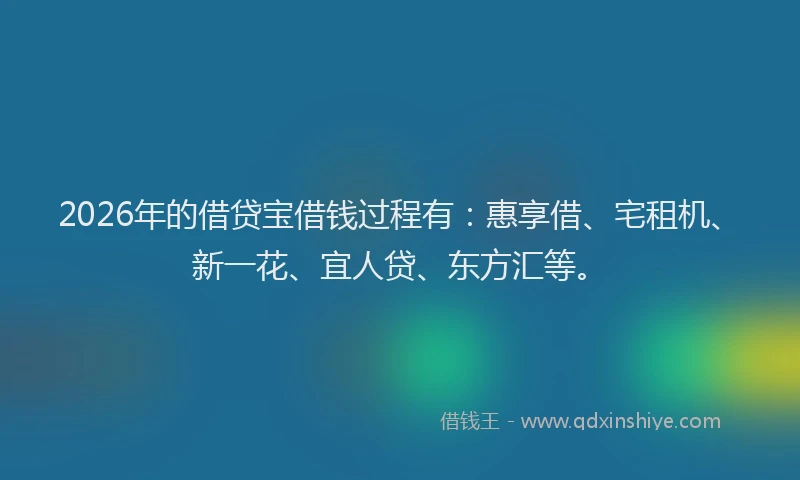 2026年的借贷宝借钱过程有：惠享借、宅租机、新一花、宜人贷、东方汇等。