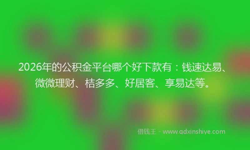 2026年的公积金平台哪个好下款有：钱速达易、微微理财、桔多多、好居客、享易达等。
