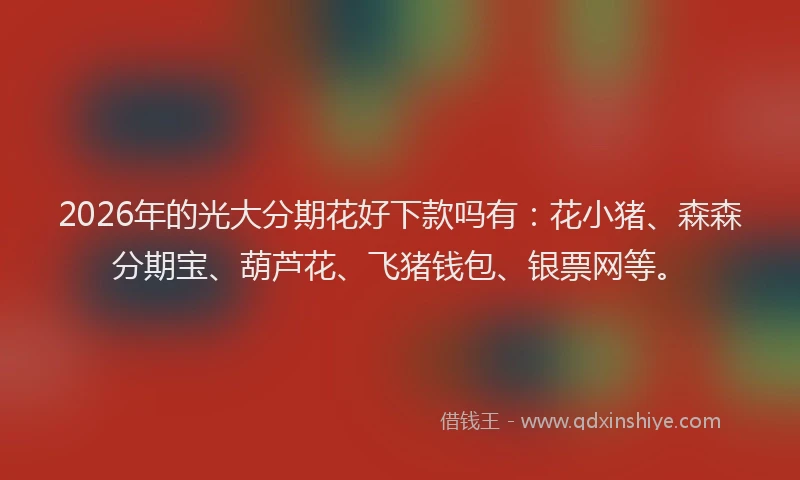 2026年的光大分期花好下款吗有：花小猪、森森分期宝、葫芦花、飞猪钱包、银票网等。