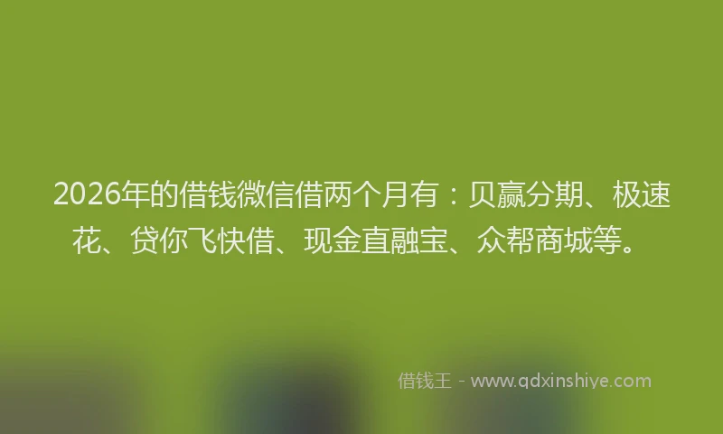 2026年的借钱微信借两个月有：贝赢分期、极速花、贷你飞快借、现金直融宝、众帮商城等。