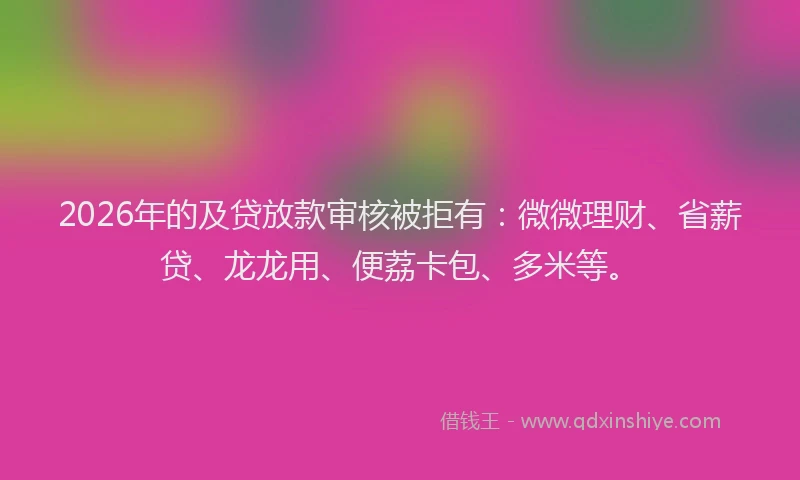 2026年的及贷放款审核被拒有：微微理财、省薪贷、龙龙用、便荔卡包、多米等。