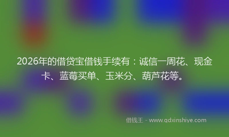 2026年的借贷宝借钱手续有：诚信一周花、现金卡、蓝莓买单、玉米分、葫芦花等。