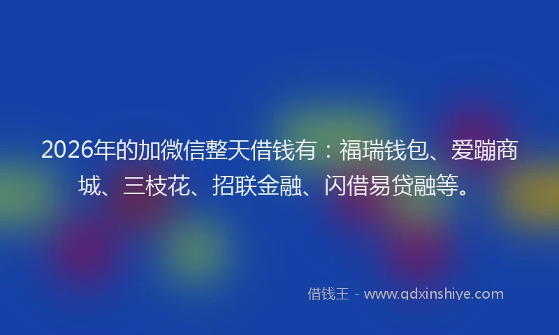 2026年的加微信整天借钱有：福瑞钱包、爱蹦商城、三枝花、招联金融、闪借易贷融等。