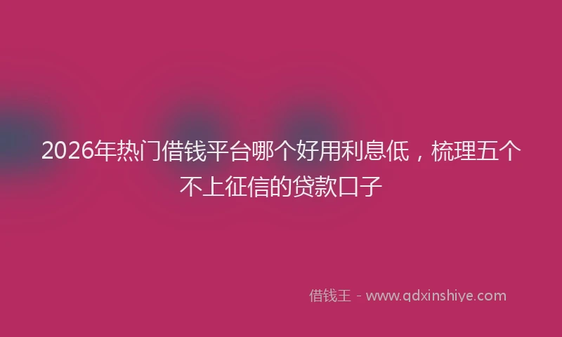 2026年热门借钱平台哪个好用利息低，梳理五个不上征信的贷款口子