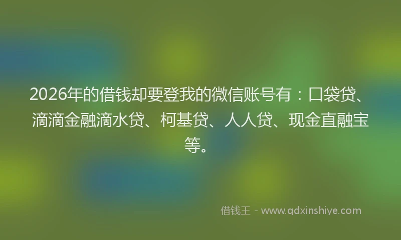 2026年的借钱却要登我的微信账号有：口袋贷、滴滴金融滴水贷、柯基贷、人人贷、现金直融宝等。