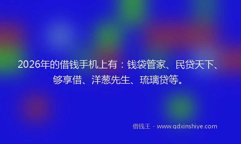 2026年的借钱手机上有：钱袋管家、民贷天下、够享借、洋葱先生、琉璃贷等。