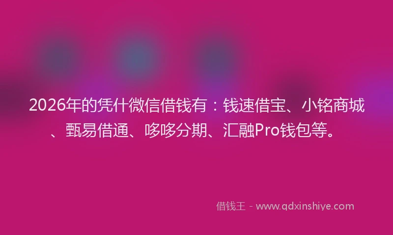 2026年的凭什微信借钱有：钱速借宝、小铭商城、甄易借通、哆哆分期、汇融Pro钱包等。
