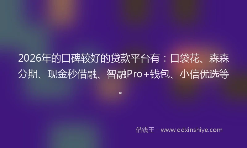 2026年的口碑较好的贷款平台有：口袋花、森森分期、现金秒借融、智融Pro+钱包、小信优选等。