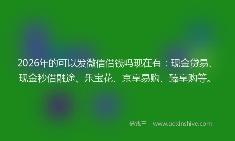 2026年的可以发微信借钱吗现在有：现金贷易、现金秒借融途、乐宝花、京享易购、臻享购等。