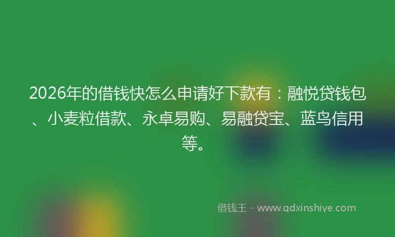 2026年的借钱快怎么申请好下款有：融悦贷钱包、小麦粒借款、永卓易购、易融贷宝、蓝鸟信用等。