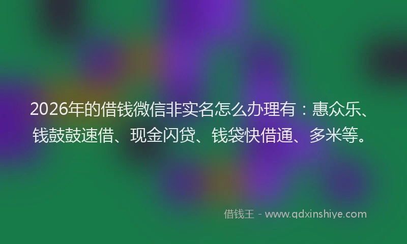 2026年的借钱微信非实名怎么办理有：惠众乐、钱鼓鼓速借、现金闪贷、钱袋快借通、多米等。