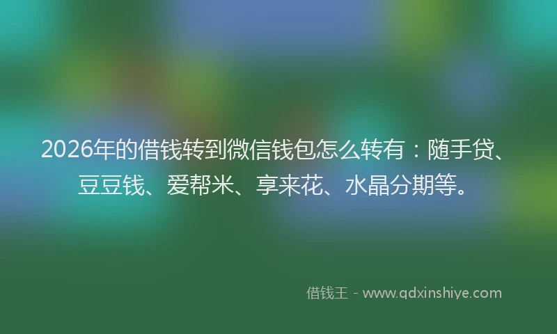 2026年的借钱转到微信钱包怎么转有：随手贷、豆豆钱、爱帮米、享来花、水晶分期等。