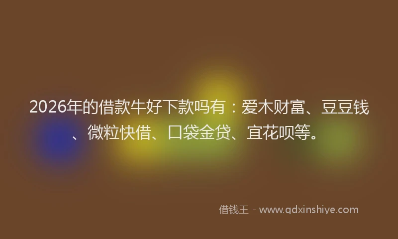 2026年的借款牛好下款吗有：爱木财富、豆豆钱、微粒快借、口袋金贷、宜花呗等。