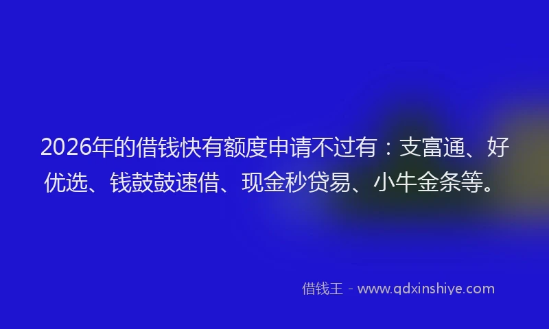 2026年的借钱快有额度申请不过有：支富通、好优选、钱鼓鼓速借、现金秒贷易、小牛金条等。