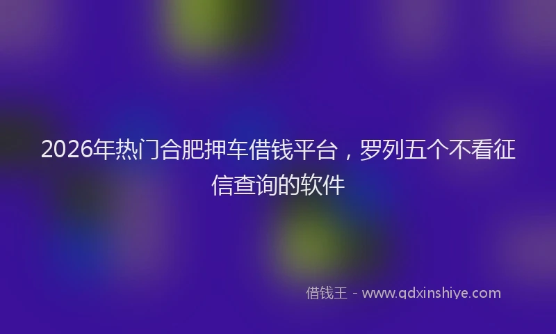 2026年热门合肥押车借钱平台，罗列五个不看征信查询的软件