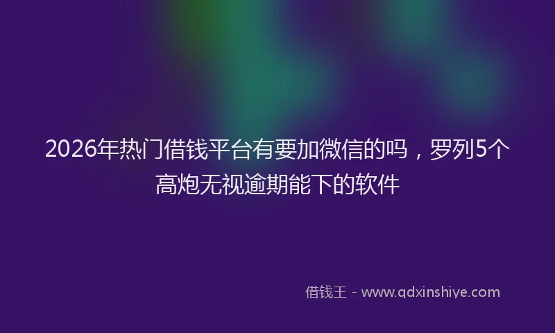 2026年热门借钱平台有要加微信的吗，罗列5个高炮无视逾期能下的软件