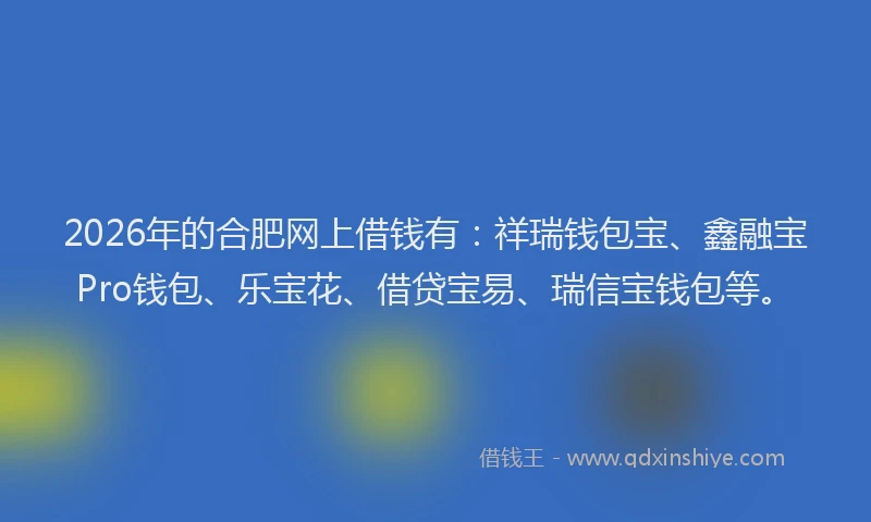 2026年的合肥网上借钱有：祥瑞钱包宝、鑫融宝Pro钱包、乐宝花、借贷宝易、瑞信宝钱包等。