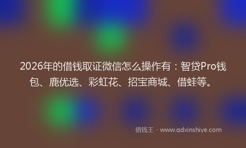 2026年的借钱取证微信怎么操作有：智贷Pro钱包、鹿优选、彩虹花、招宝商城、借蛙等。