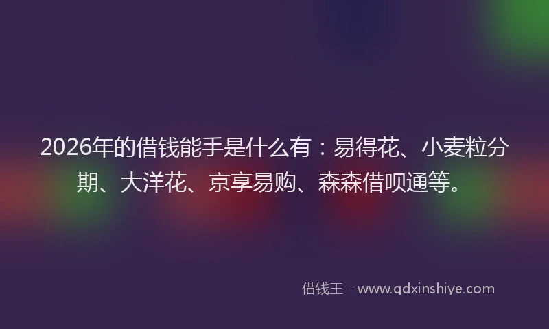 2026年的借钱能手是什么有：易得花、小麦粒分期、大洋花、京享易购、森森借呗通等。