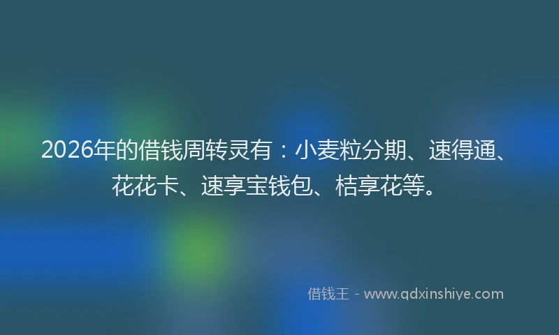 2026年的借钱周转灵有：小麦粒分期、速得通、花花卡、速享宝钱包、桔享花等。