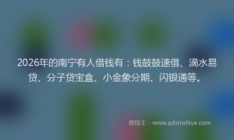 2026年的南宁有人借钱有：钱鼓鼓速借、滴水易贷、分子贷宝盒、小金象分期、闪银通等。