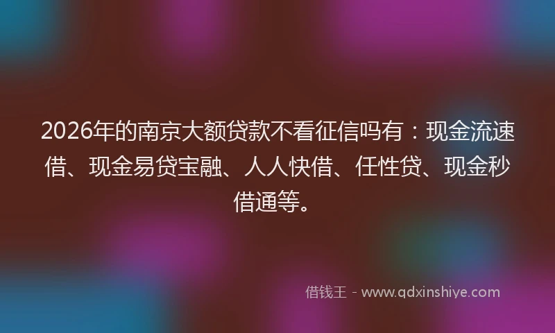 2026年的南京大额贷款不看征信吗有：现金流速借、现金易贷宝融、人人快借、任性贷、现金秒借通等。