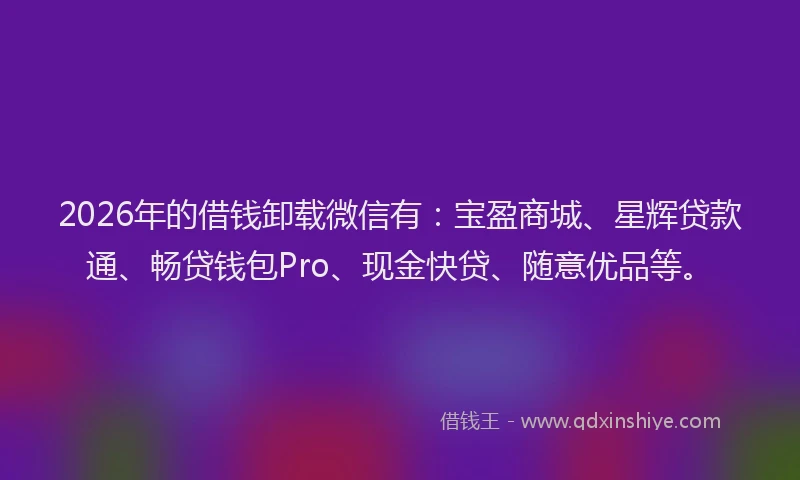 2026年的借钱卸载微信有：宝盈商城、星辉贷款通、畅贷钱包Pro、现金快贷、随意优品等。