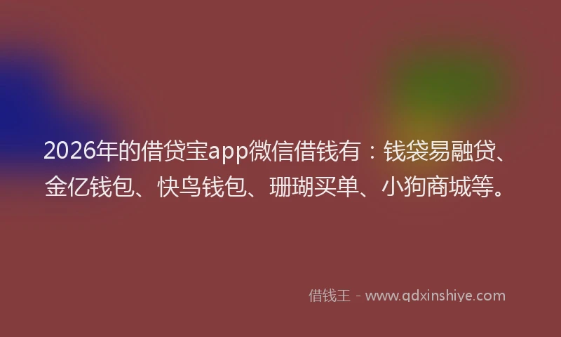 2026年的借贷宝app微信借钱有：钱袋易融贷、金亿钱包、快鸟钱包、珊瑚买单、小狗商城等。