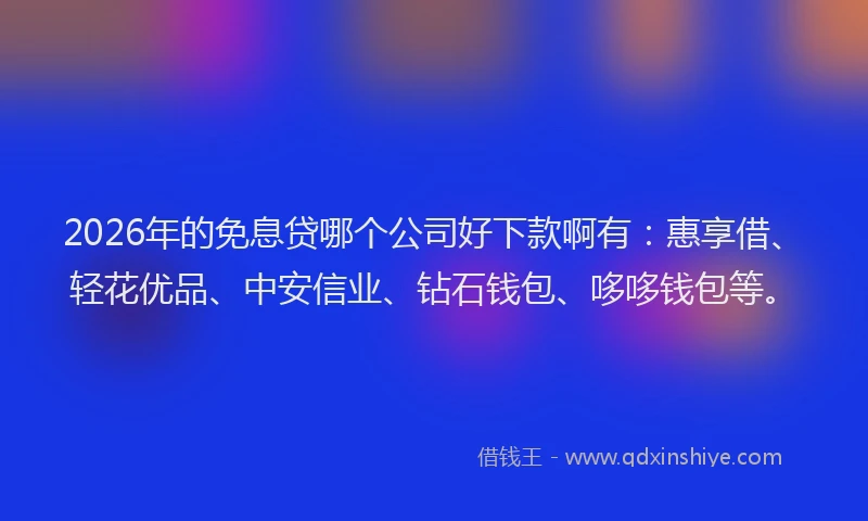 2026年的免息贷哪个公司好下款啊有：惠享借、轻花优品、中安信业、钻石钱包、哆哆钱包等。