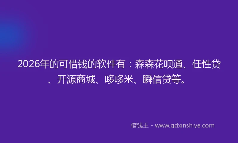 2026年的可借钱的软件有：森森花呗通、任性贷、开源商城、哆哆米、瞬信贷等。