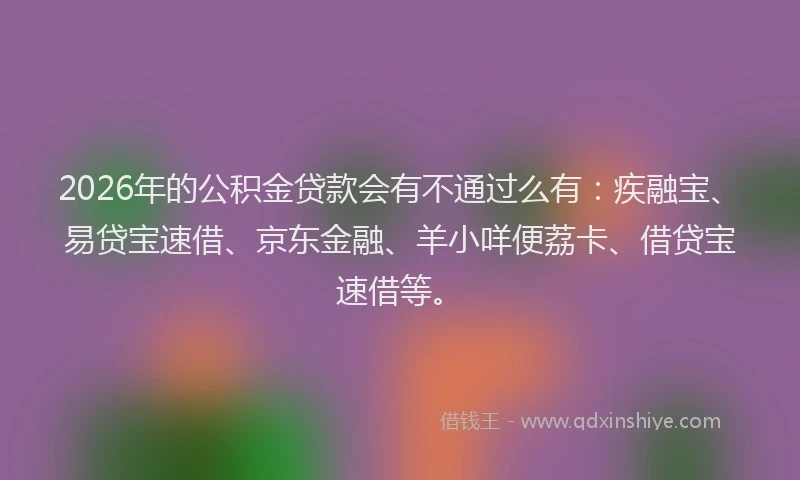 2026年的公积金贷款会有不通过么有：疾融宝、易贷宝速借、京东金融、羊小咩便荔卡、借贷宝速借等。